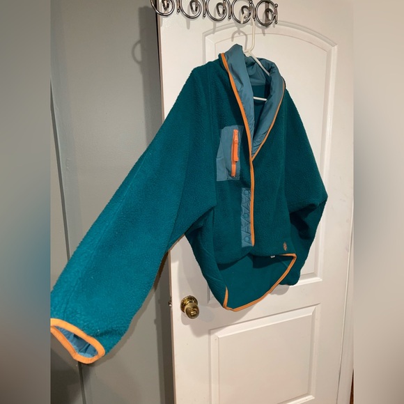 New! Free People Movement Hit The Slopes Shawl Jacket Teal Blue Orange 🧡 XS - Picture 10 of 11